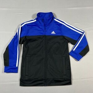 Adidas Zip Up Track Jacket Kids 7 Blue Black Colorblock Long Sleeve Mock Neck
